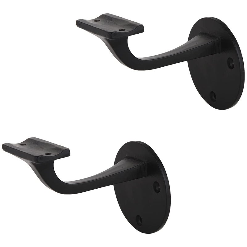 A29 Set of 2 Heavy Duty Metal Handrail Brackets - Cast Iron Hand Railing Brackets for Stairs - Black Powder Coat Steel Banister Support for Indoor, Outdoor Stairway Mounting Hardware Included - Image 1